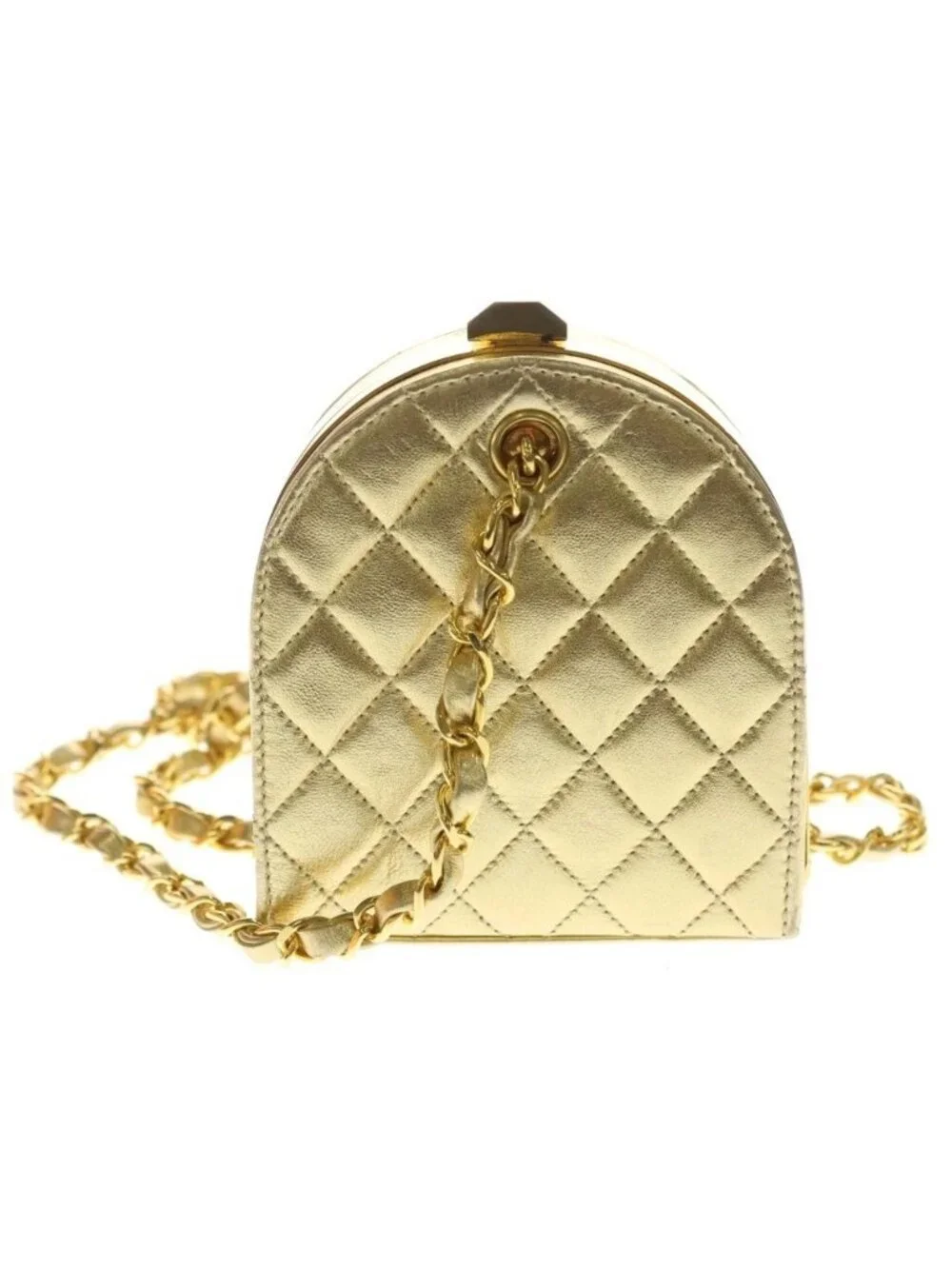 Chanel Kiss Lock Chain Mini Shoulder Bag Gold Leather